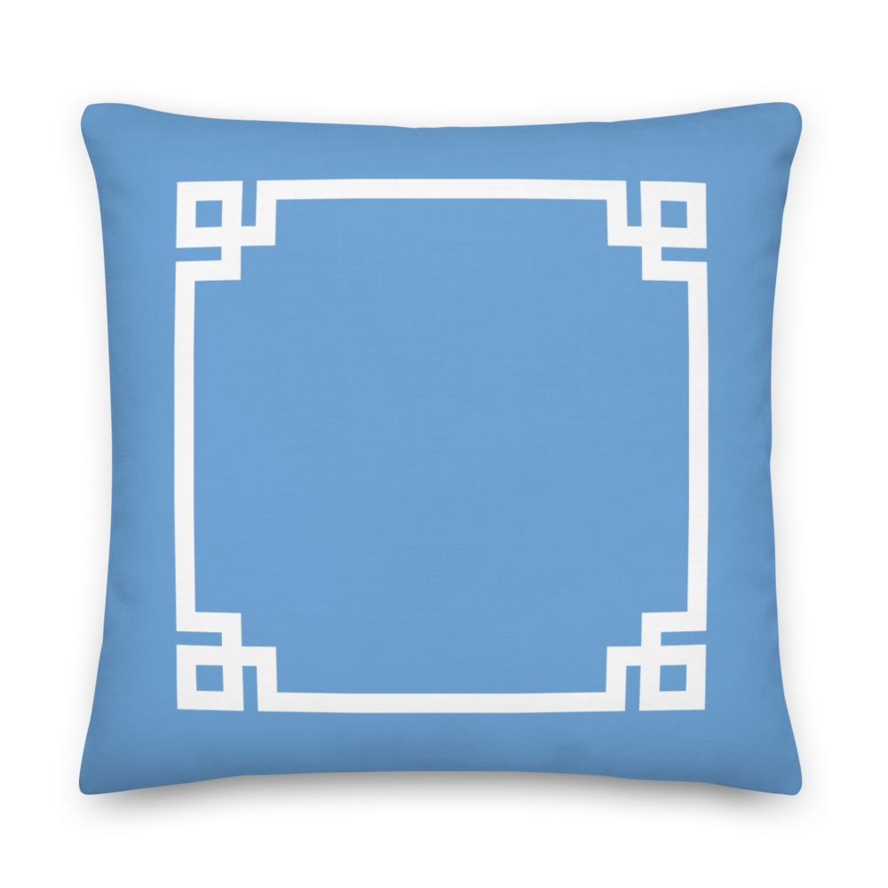 Blue Pillow with Greek Key Borders