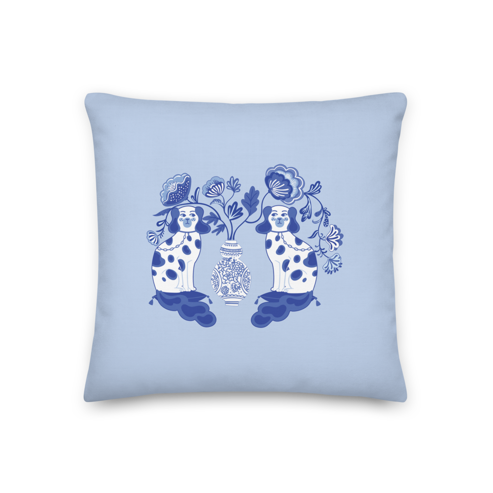 Staffordshire Dogs Pillow - Blue