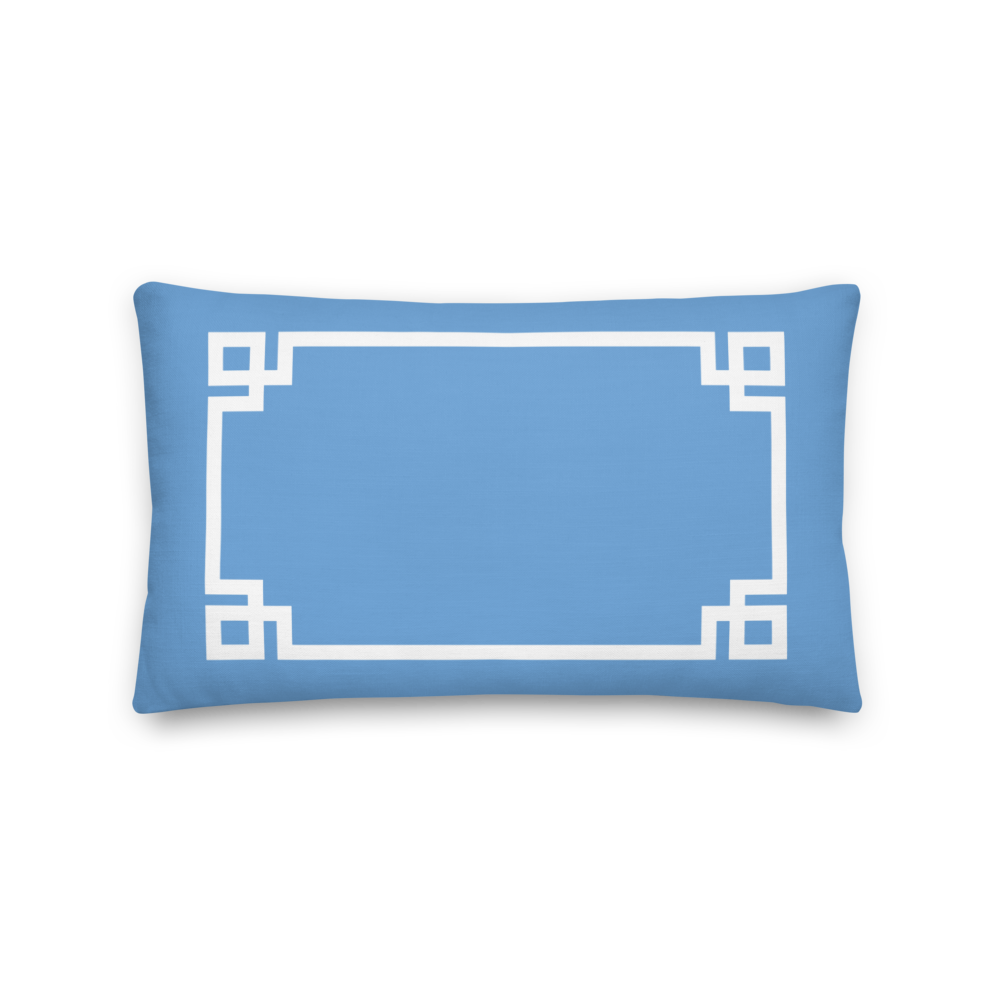 Southern Blue Pillow with Greek Key Borders