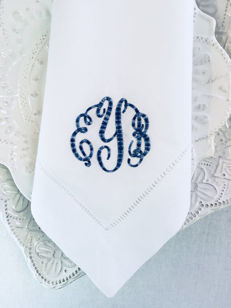 Monogrammed Hemstitched Dinner Napkins (10 Colors) - Happiest Shop Ever