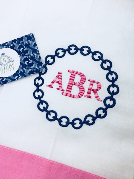 Monogrammed Linen & Cotton Guest Towel with Colorful Linen Borders - Happiest Shop Ever