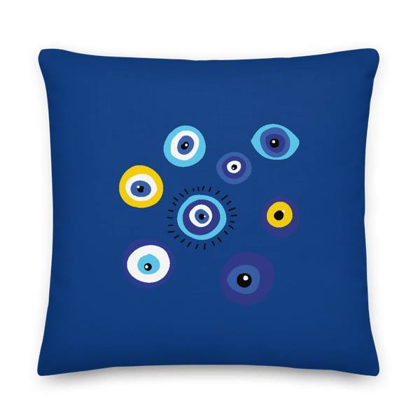 Negative Vibes Protection Pillow with Beautiful Evil Eyes (Navy) - Happiest Shop Ever