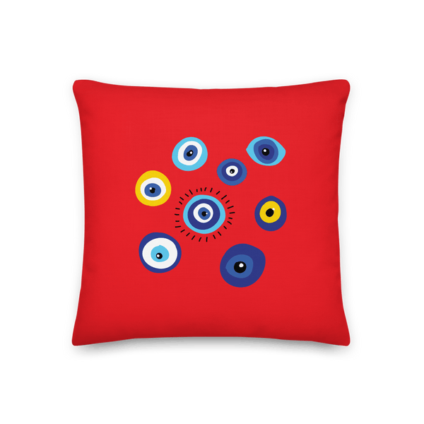 Negative Vibes Protection Pillow with Beautiful Evil Eyes (Red) - Happiest Shop Ever