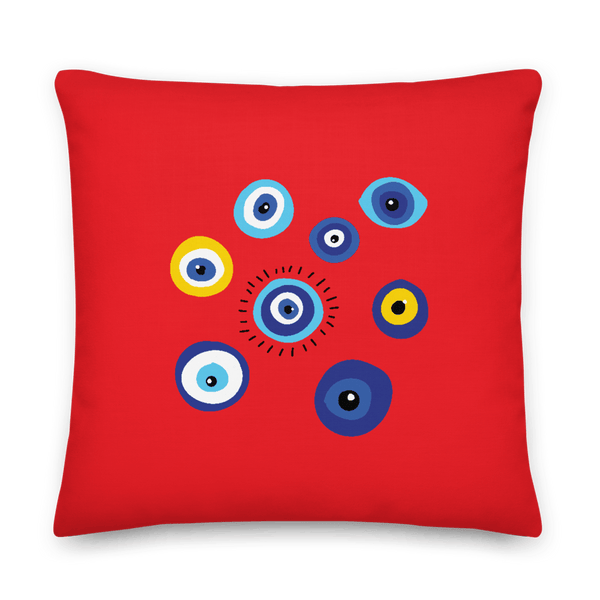 Negative Vibes Protection Pillow with Beautiful Evil Eyes (Red) - Happiest Shop Ever