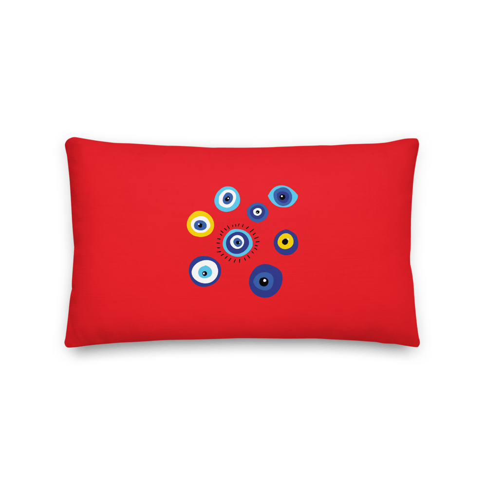 Negative Vibes Protection Pillow with Beautiful Evil Eyes (Red) - Happiest Shop Ever
