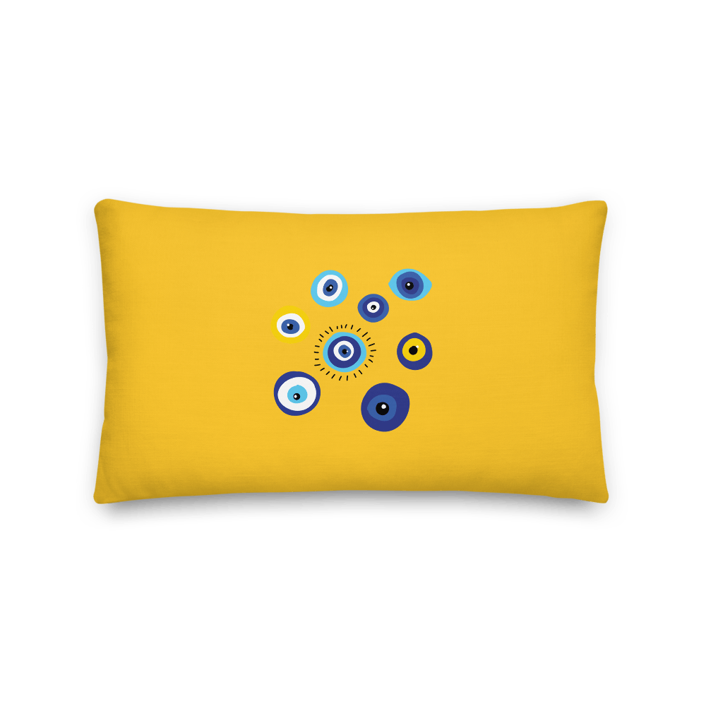 Negative Vibes Protection Pillow with Beautiful Evil Eyes (Yellow) - Happiest Shop Ever
