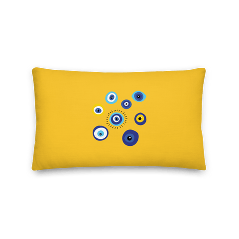 Negative Vibes Protection Pillow with Beautiful Evil Eyes (Yellow) - Happiest Shop Ever